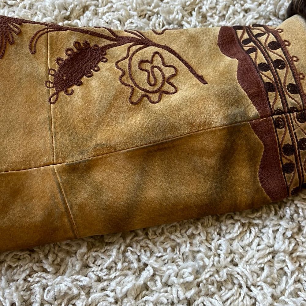 Vintage Boho Styled Leather Coat with Faux Fur trim Large - Picture 7 of 16